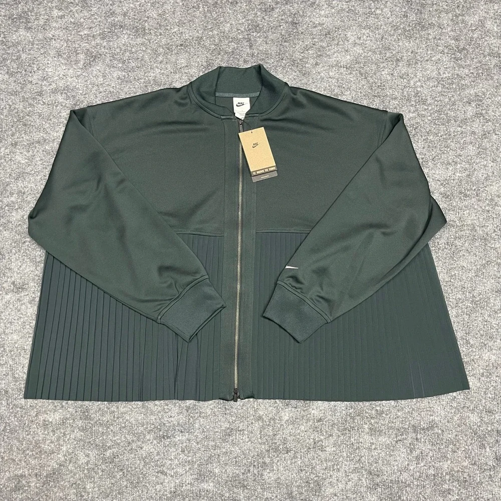 Nike Jacket‎ Womens Large Green Pleated Mixed Media Pleated Bomber Oversized
